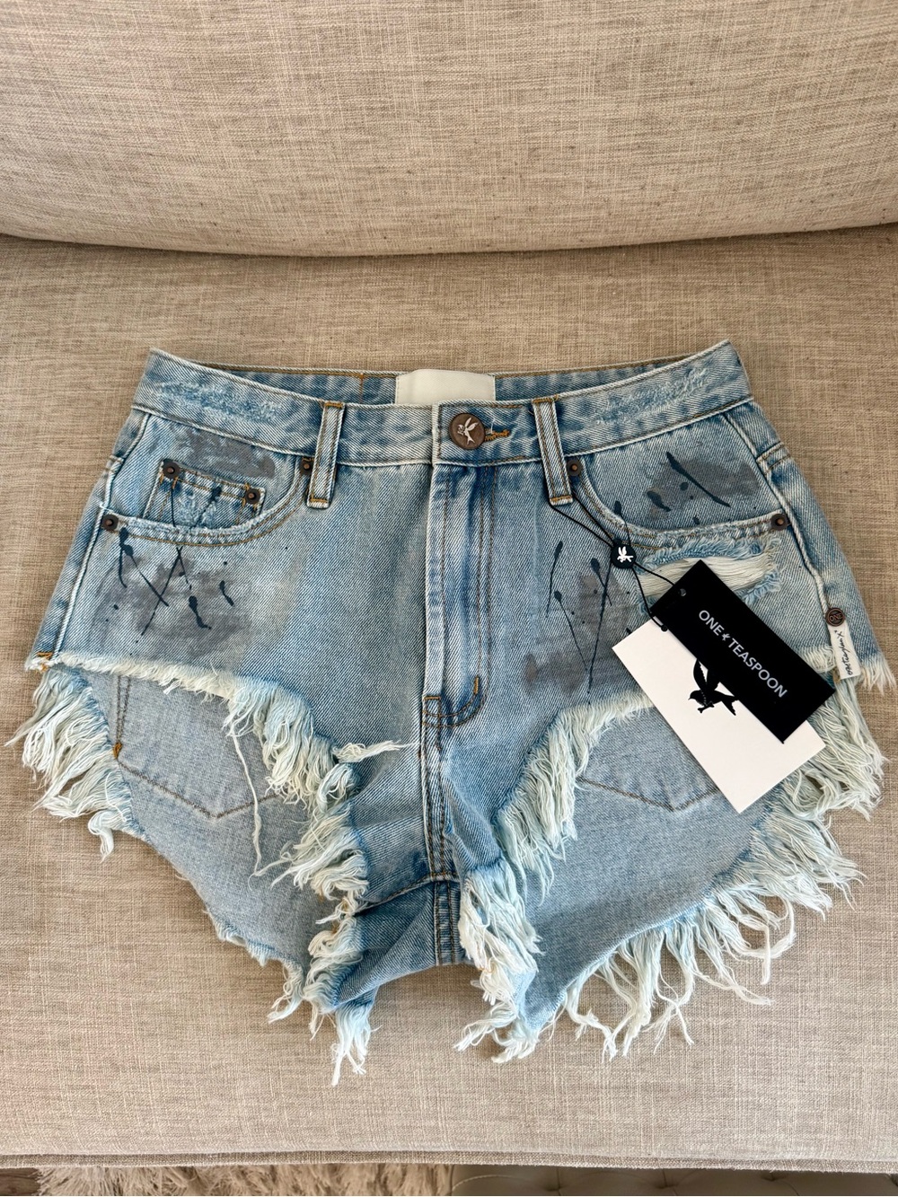 NWT One Teaspoon Rollers Low Waist Denim Shorts - Fleetwood Blue Painted Artiste